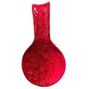 Holiday Red Floral Kitchen Spoon Rest Utensil Holder Ceramic 9.5-In Gift NEW